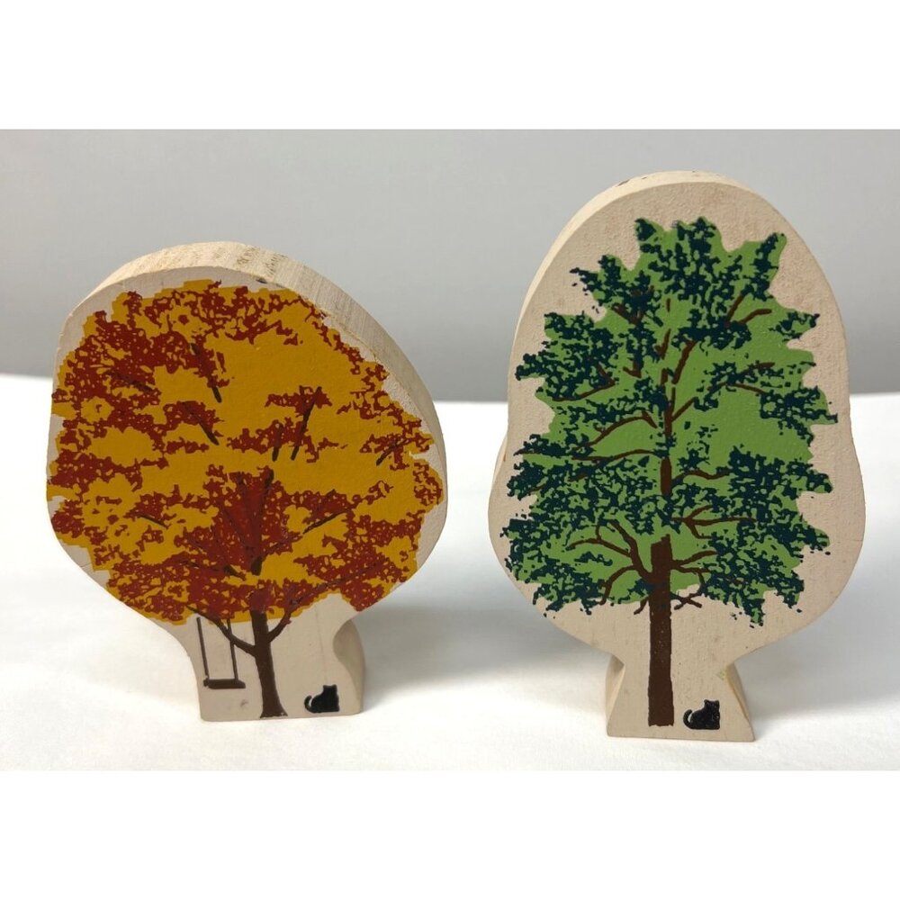 2 Cats Meow Wooden Tree Figures Autumn & Summer Forest Decor
